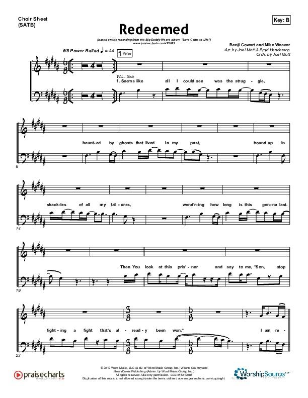 Redeemed Choir Vocals (SATB) (Big Daddy Weave)