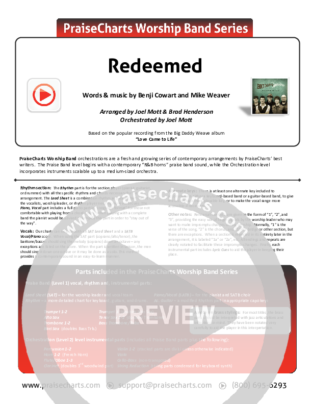 Redeemed Cover Sheet (Big Daddy Weave)