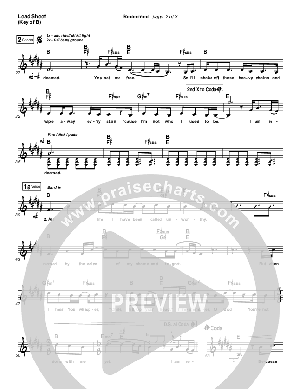 Redeemed Lead Sheet (Melody) (Big Daddy Weave)