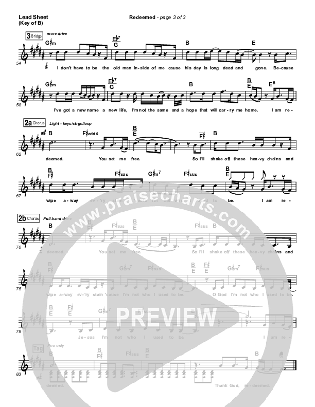 Redeemed Lead Sheet (Melody) (Big Daddy Weave)