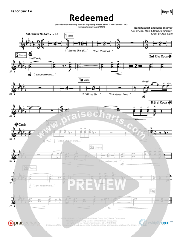 Redeemed Tenor Sax 1/2 (Big Daddy Weave)