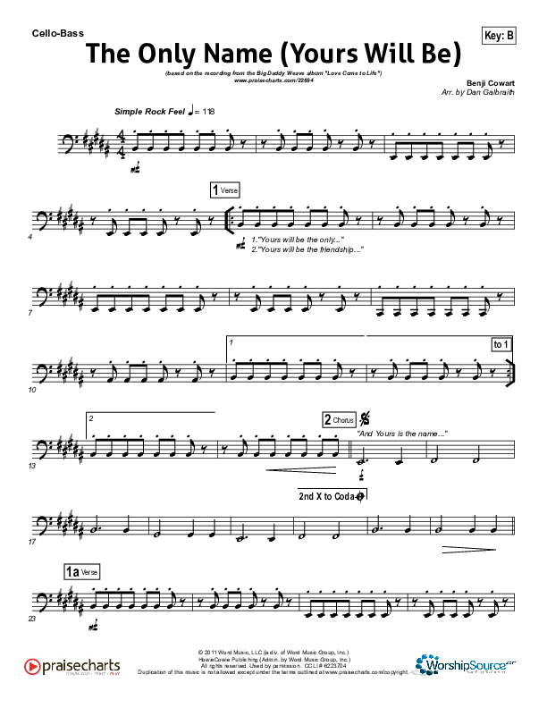 The Only Name (Yours Will Be) Cello/Bass (Big Daddy Weave)
