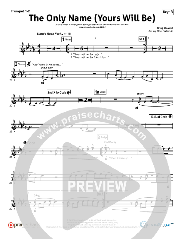 The Only Name (Yours Will Be) Trumpet 1,2 (Big Daddy Weave)
