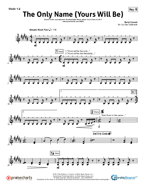 The Only Name (Yours Will Be) Violin 1/2 (Big Daddy Weave)