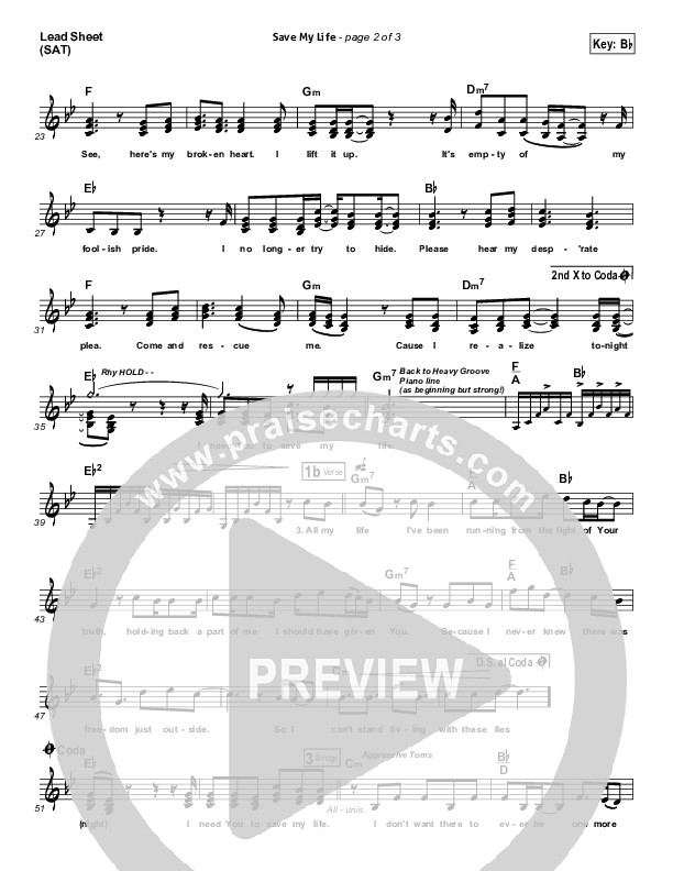 Save My Life Lead Sheet (SAT) (Big Daddy Weave)