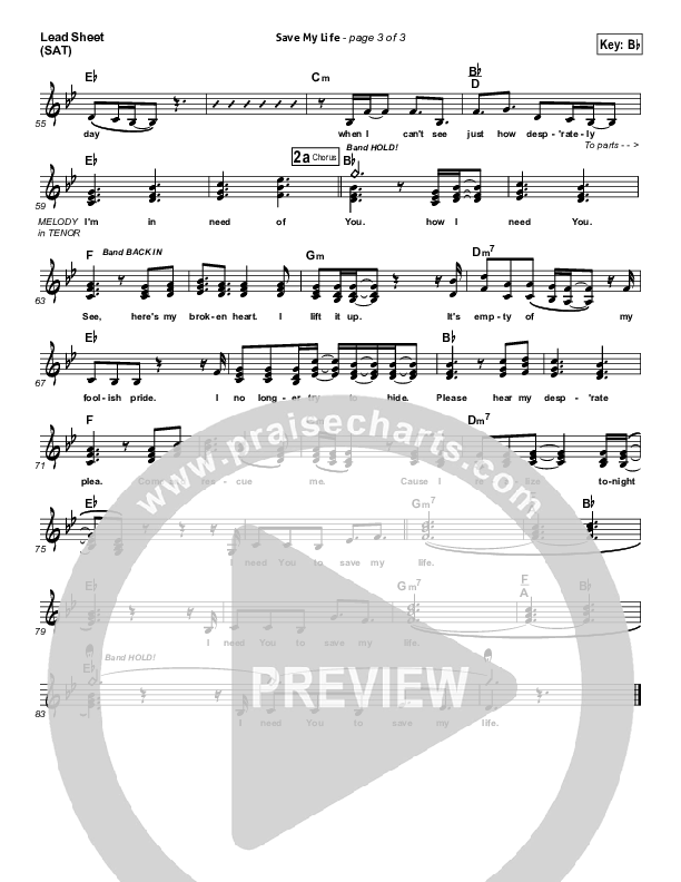 Save My Life Lead Sheet (SAT) (Big Daddy Weave)