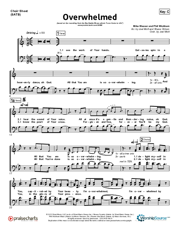Overwhelmed Choir Sheet (SATB) (Big Daddy Weave)