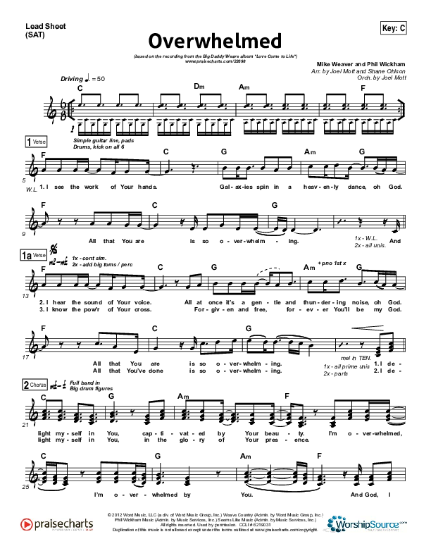 Overwhelmed Lead Sheet (SAT) (Big Daddy Weave)