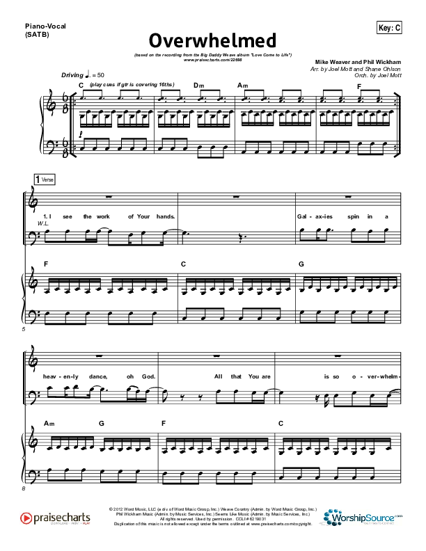 Overwhelmed Piano/Vocal (SATB) (Big Daddy Weave)