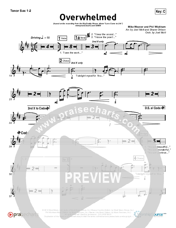 Overwhelmed Tenor Sax 1/2 (Big Daddy Weave)