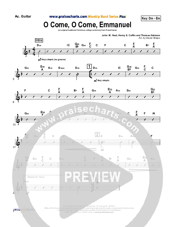 O Come O Come Emmanuel Acoustic Guitar (Traditional Carol / PraiseCharts)