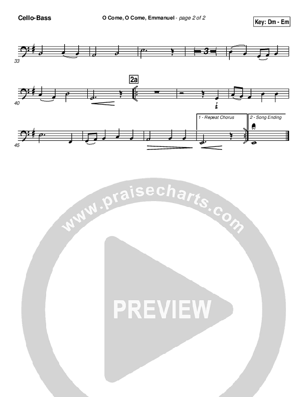 O Come O Come Emmanuel Cello/Bass (Traditional Carol / PraiseCharts)
