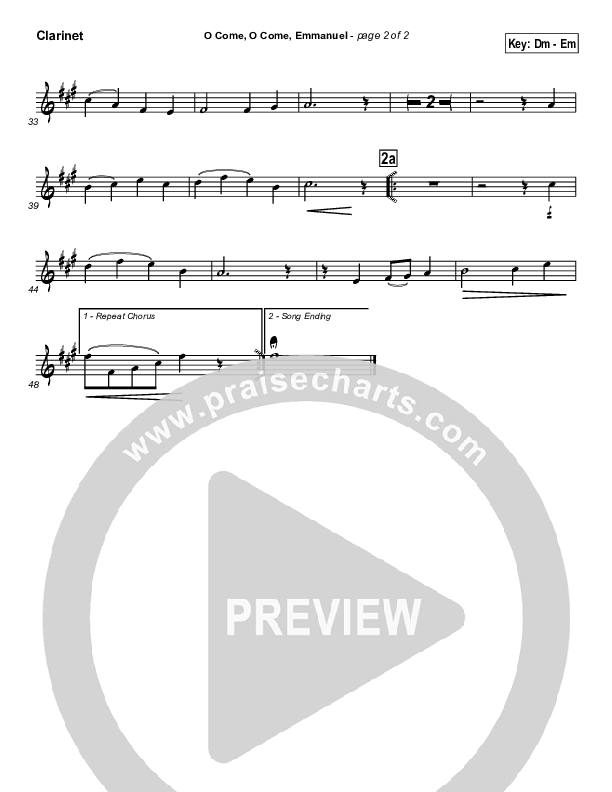 O Come O Come Emmanuel Clarinet (Traditional Carol / PraiseCharts)