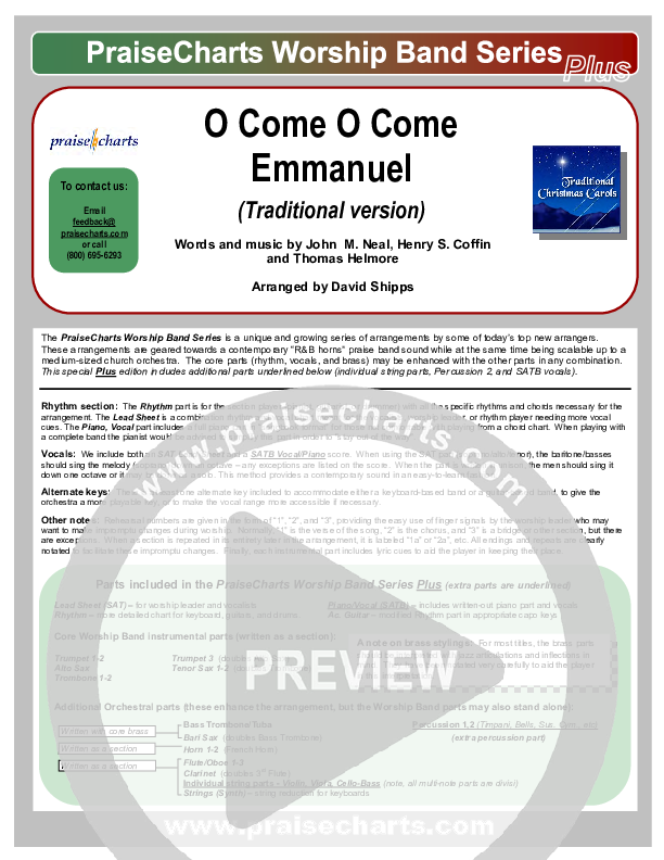 O Come O Come Emmanuel Cover Sheet (Traditional Carol / PraiseCharts)