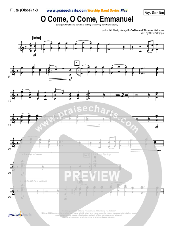 O Come O Come Emmanuel Flute/Oboe 1/2/3 (Traditional Carol / PraiseCharts)