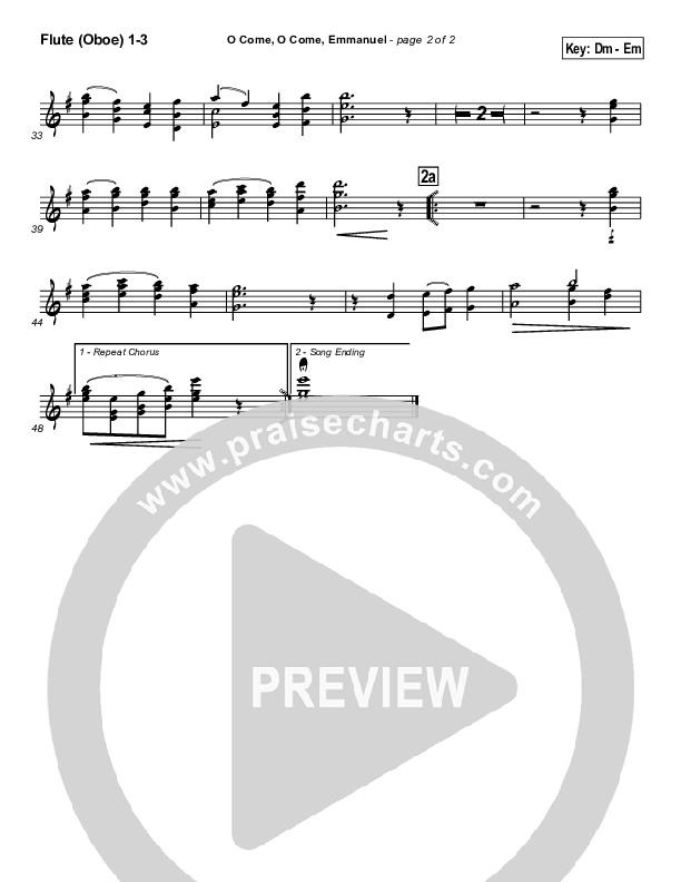 O Come O Come Emmanuel Flute/Oboe 1/2/3 (Traditional Carol / PraiseCharts)