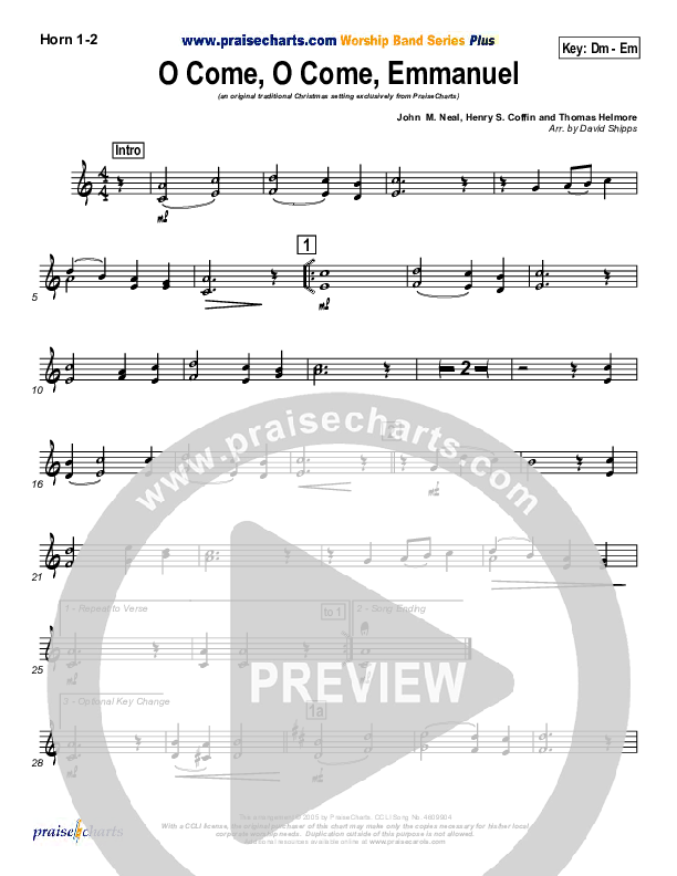O Come O Come Emmanuel French Horn 1/2 (Traditional Carol / PraiseCharts)
