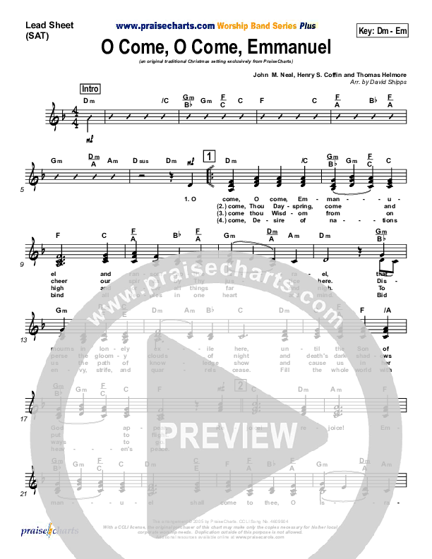 O Come O Come Emmanuel Lead Sheet (Traditional Carol / PraiseCharts)