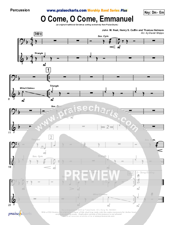 O Come O Come Emmanuel Percussion (Traditional Carol / PraiseCharts)