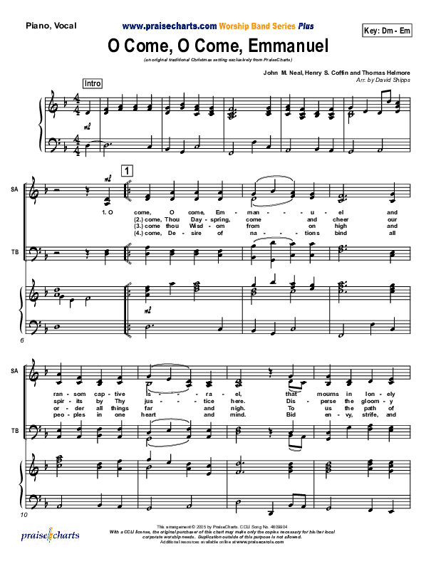 O Come O Come Emmanuel Piano/Vocal (Traditional Carol / PraiseCharts)