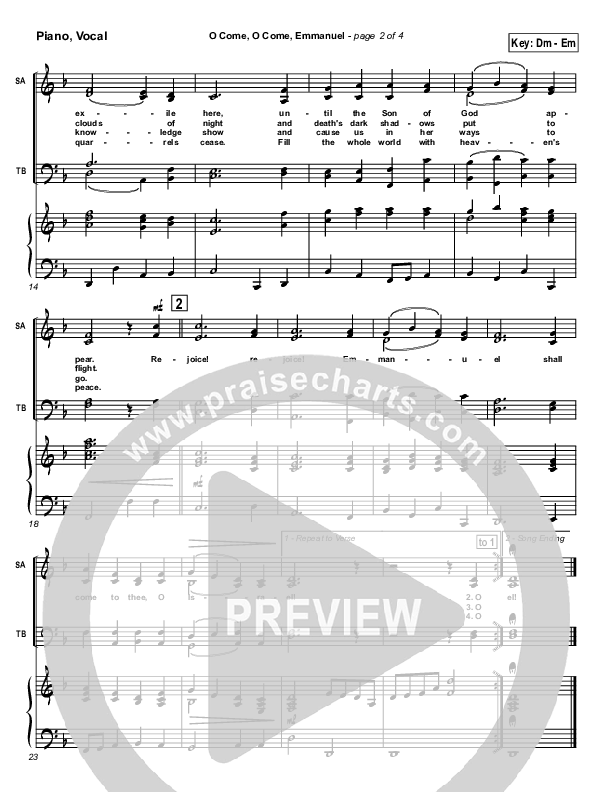 O Come O Come Emmanuel Piano/Vocal & Lead (Traditional Carol / PraiseCharts)