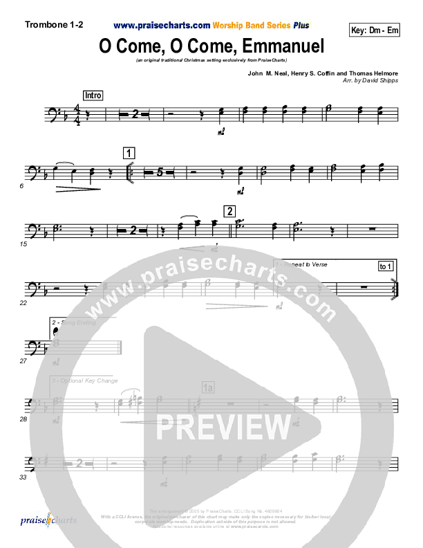 O Come O Come Emmanuel Trombone 1/2 (Traditional Carol / PraiseCharts)