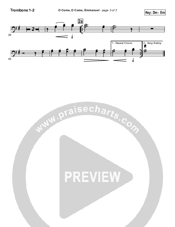 O Come O Come Emmanuel Trombone 1/2 (Traditional Carol / PraiseCharts)