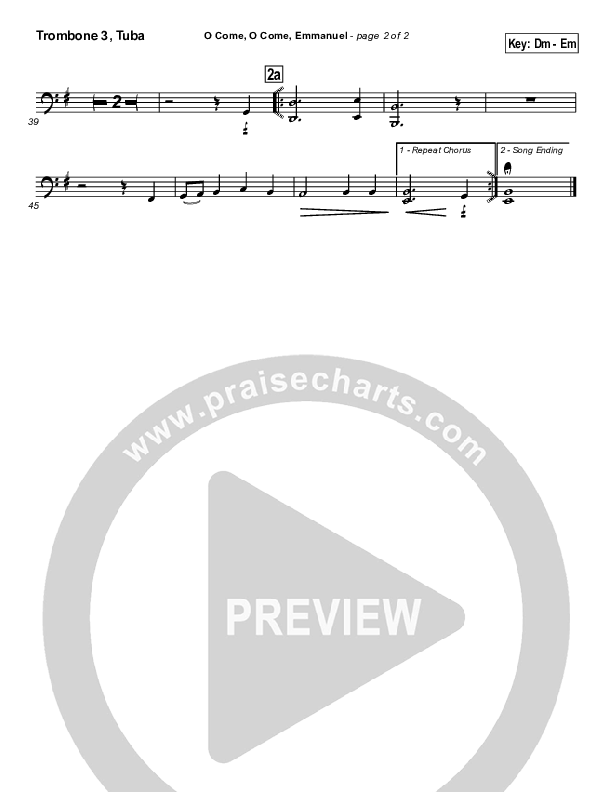 O Come O Come Emmanuel Trombone 3/Tuba (Traditional Carol / PraiseCharts)