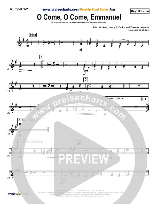 O Come O Come Emmanuel Trumpet 1,2 (Traditional Carol / PraiseCharts)