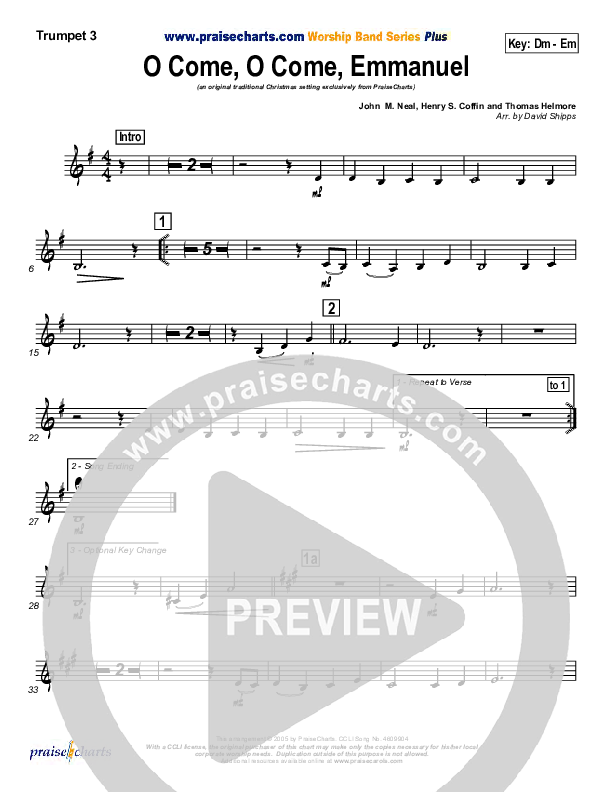 O Come O Come Emmanuel Trumpet 3 (Traditional Carol / PraiseCharts)