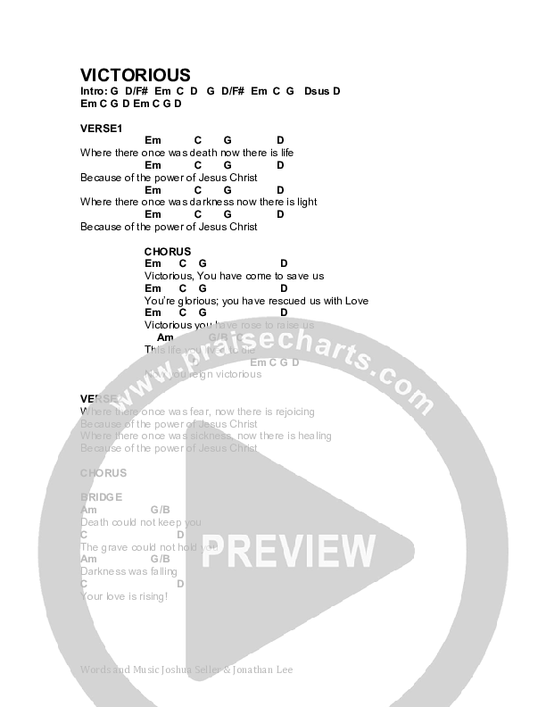 Victorious Chord Chart (Harvest Worship.)