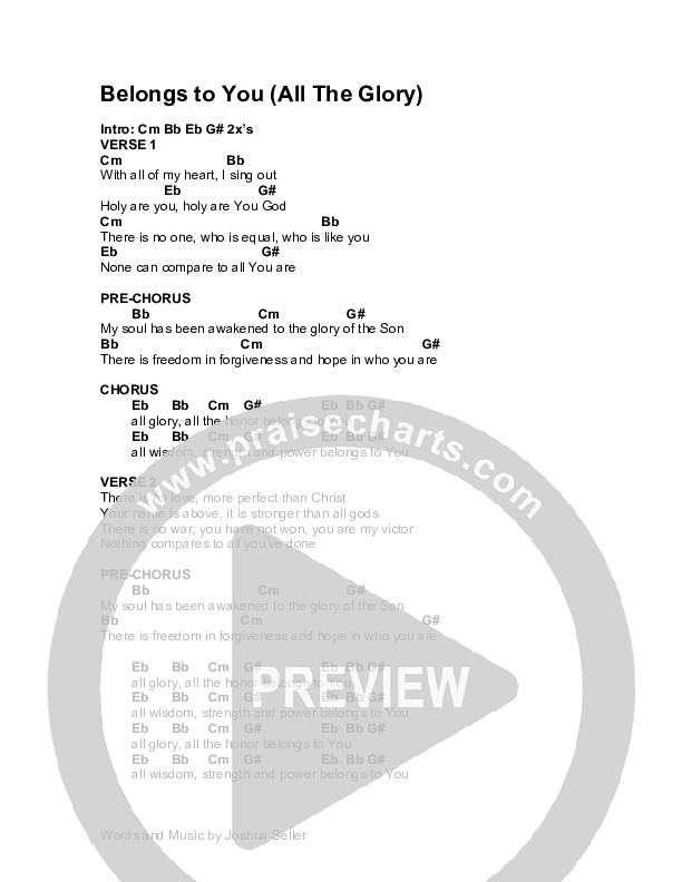 Belongs To You (All The Glory) Chord Chart (Harvest Worship.)