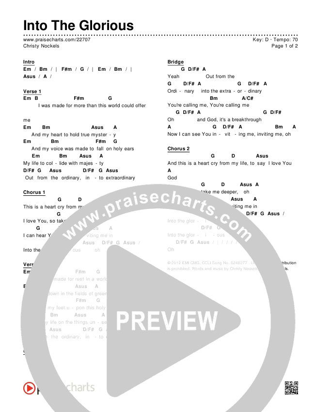Into The Glorious Chords & Lyrics (Christy Nockels)