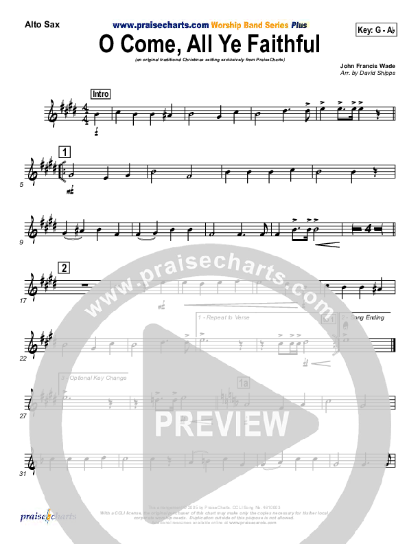 O Come All Ye Faithful Alto Sax (Traditional Carol / PraiseCharts)