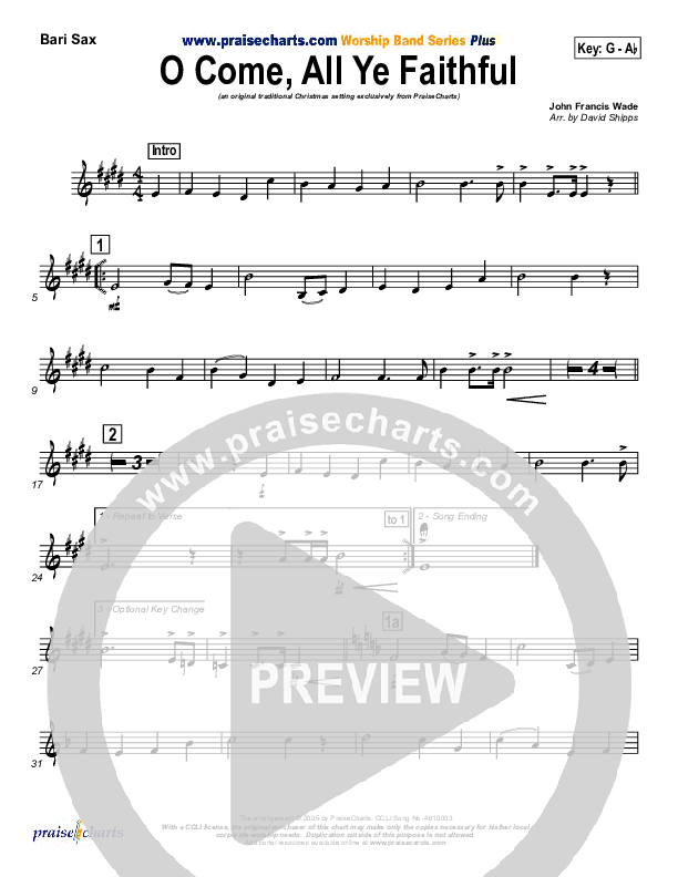O Come All Ye Faithful Bari Sax (Traditional Carol / PraiseCharts)