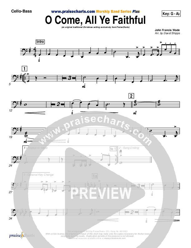 O Come All Ye Faithful Cello/Bass (Traditional Carol / PraiseCharts)