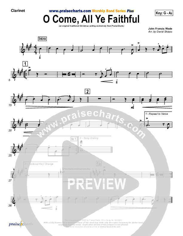 O Come All Ye Faithful Clarinet (Traditional Carol / PraiseCharts)