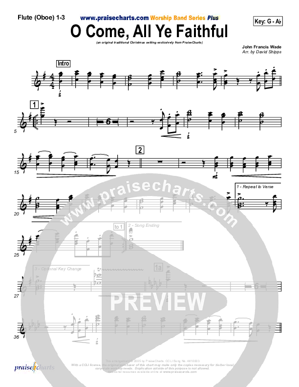 O Come All Ye Faithful Flute/Oboe 1/2/3 (Traditional Carol / PraiseCharts)