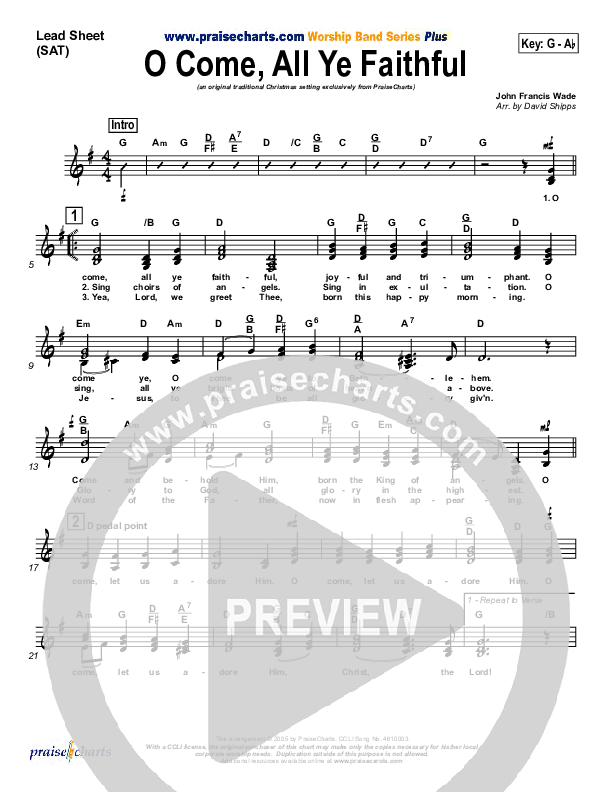O Come All Ye Faithful Lead Sheet (Traditional Carol / PraiseCharts)