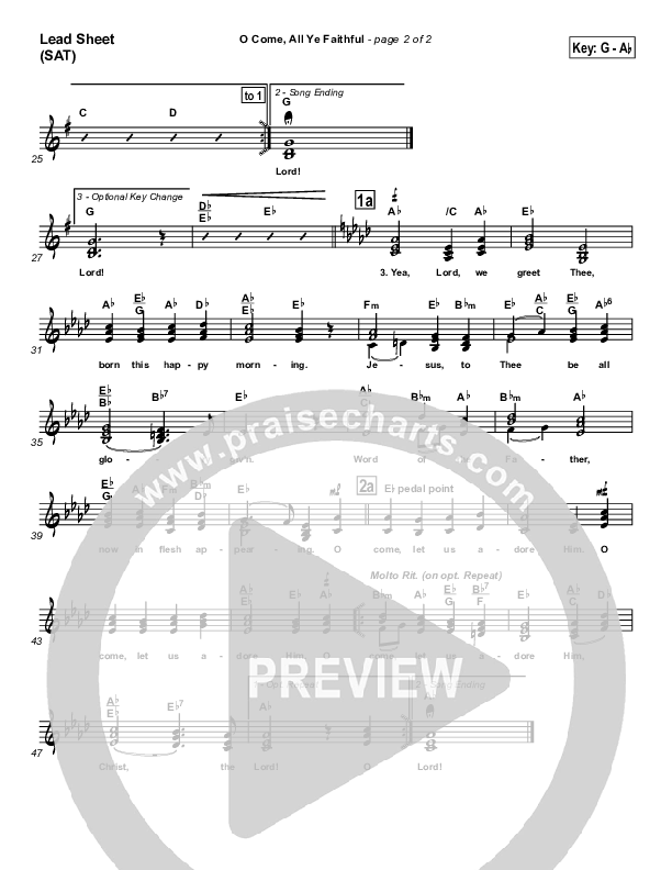 O Come All Ye Faithful Lead Sheet (Traditional Carol / PraiseCharts)