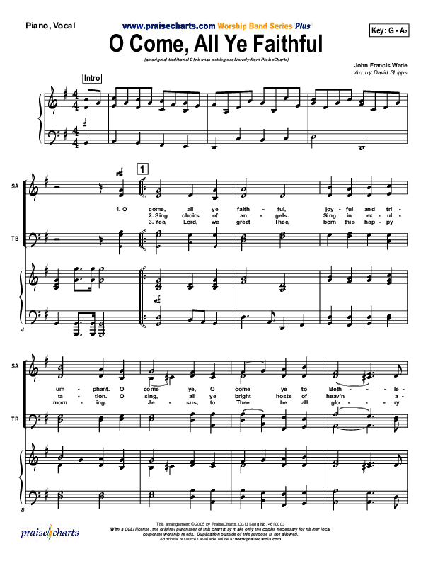 O Come All Ye Faithful Piano/Vocal (Traditional Carol / PraiseCharts)