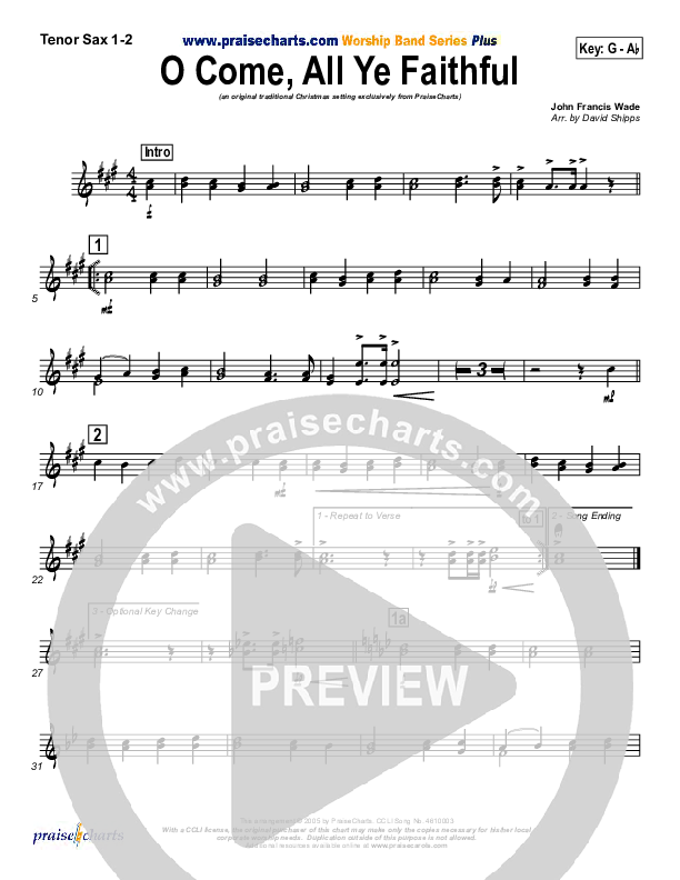 O Come All Ye Faithful Tenor Sax 1/2 (Traditional Carol / PraiseCharts)