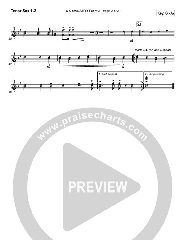 O Come All Ye Faithful Tenor Sax 1/2 (Traditional Carol / PraiseCharts)
