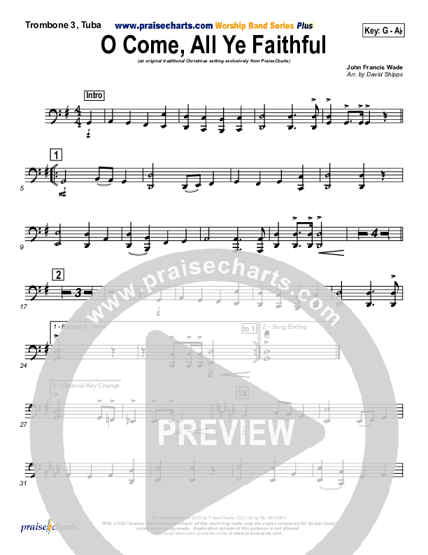 O Come All Ye Faithful Trombone 3/Tuba (Traditional Carol / PraiseCharts)