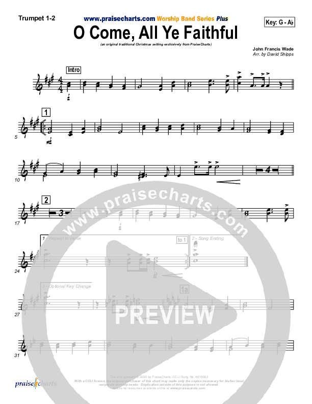 O Come All Ye Faithful Trumpet 1,2 (Traditional Carol / PraiseCharts)
