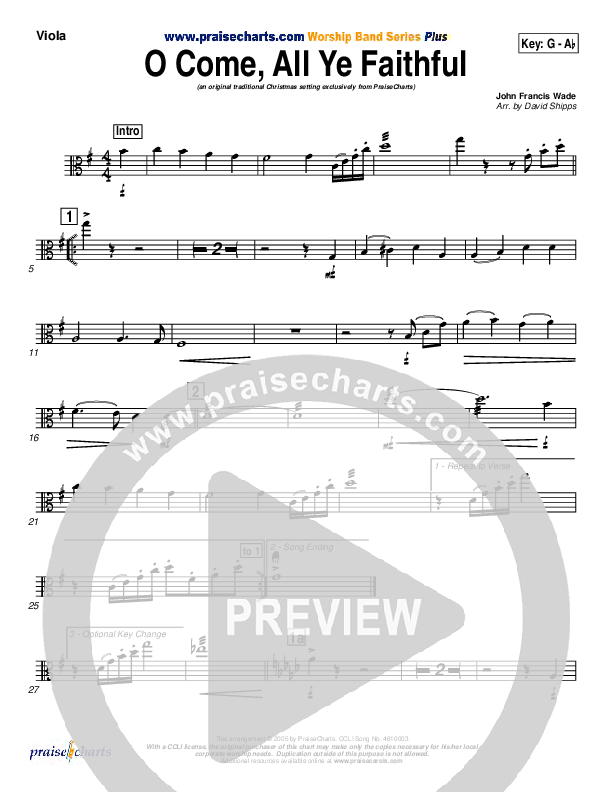 O Come All Ye Faithful Viola (Traditional Carol / PraiseCharts)