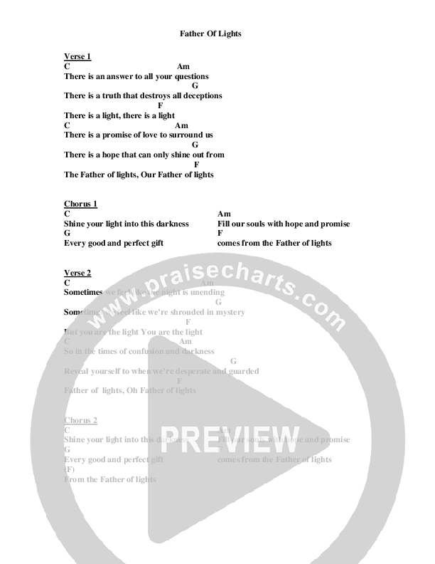Father Of Lights Chords & Lyrics (Jeremy Horn)
