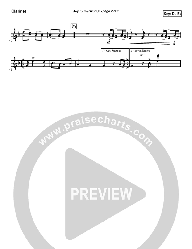 Joy To The World Clarinet (Traditional Carol / PraiseCharts)