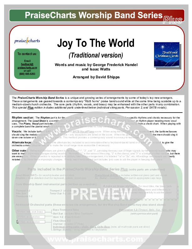 Joy To The World Cover Sheet (Traditional Carol / PraiseCharts)