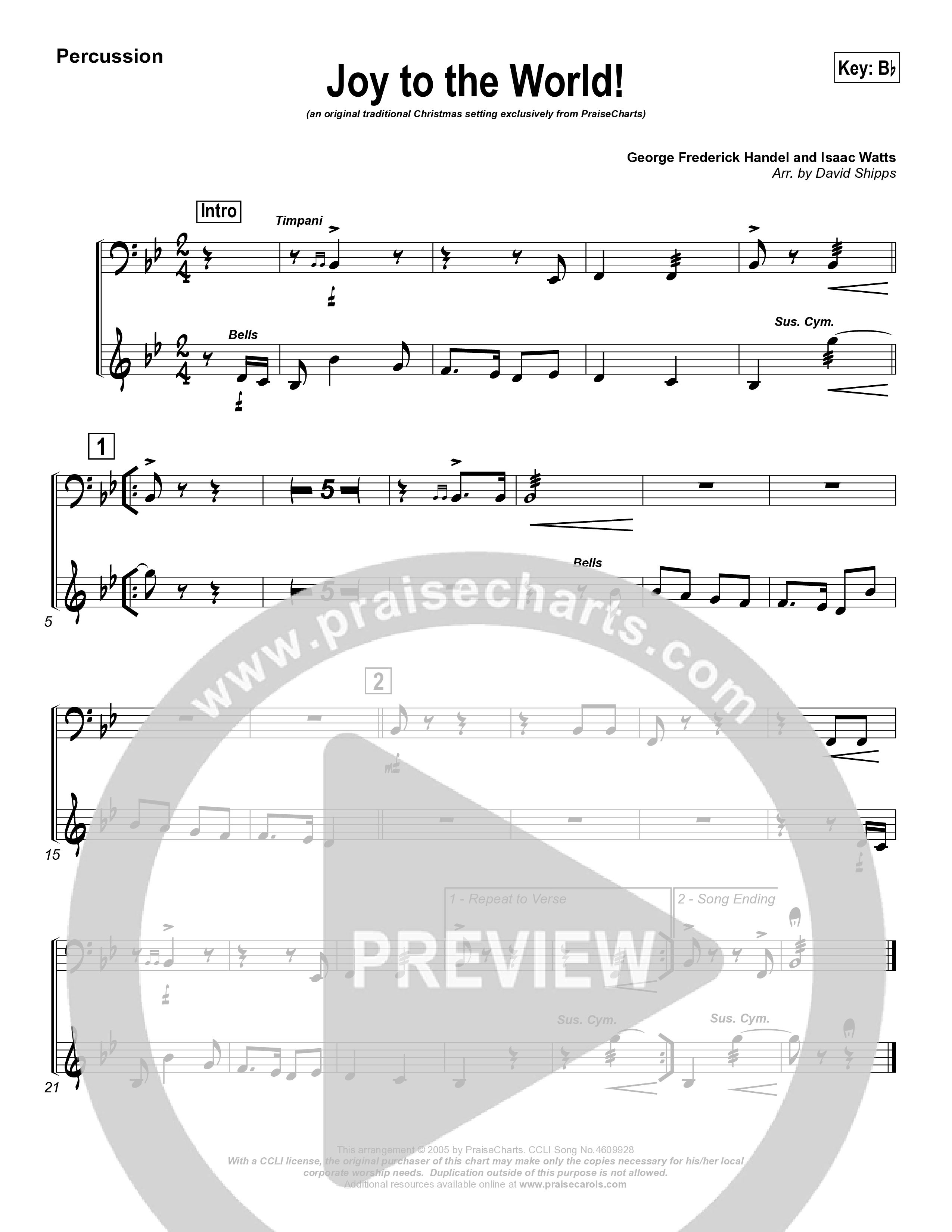 Joy To The World Percussion 1/2 (Traditional Carol / PraiseCharts)